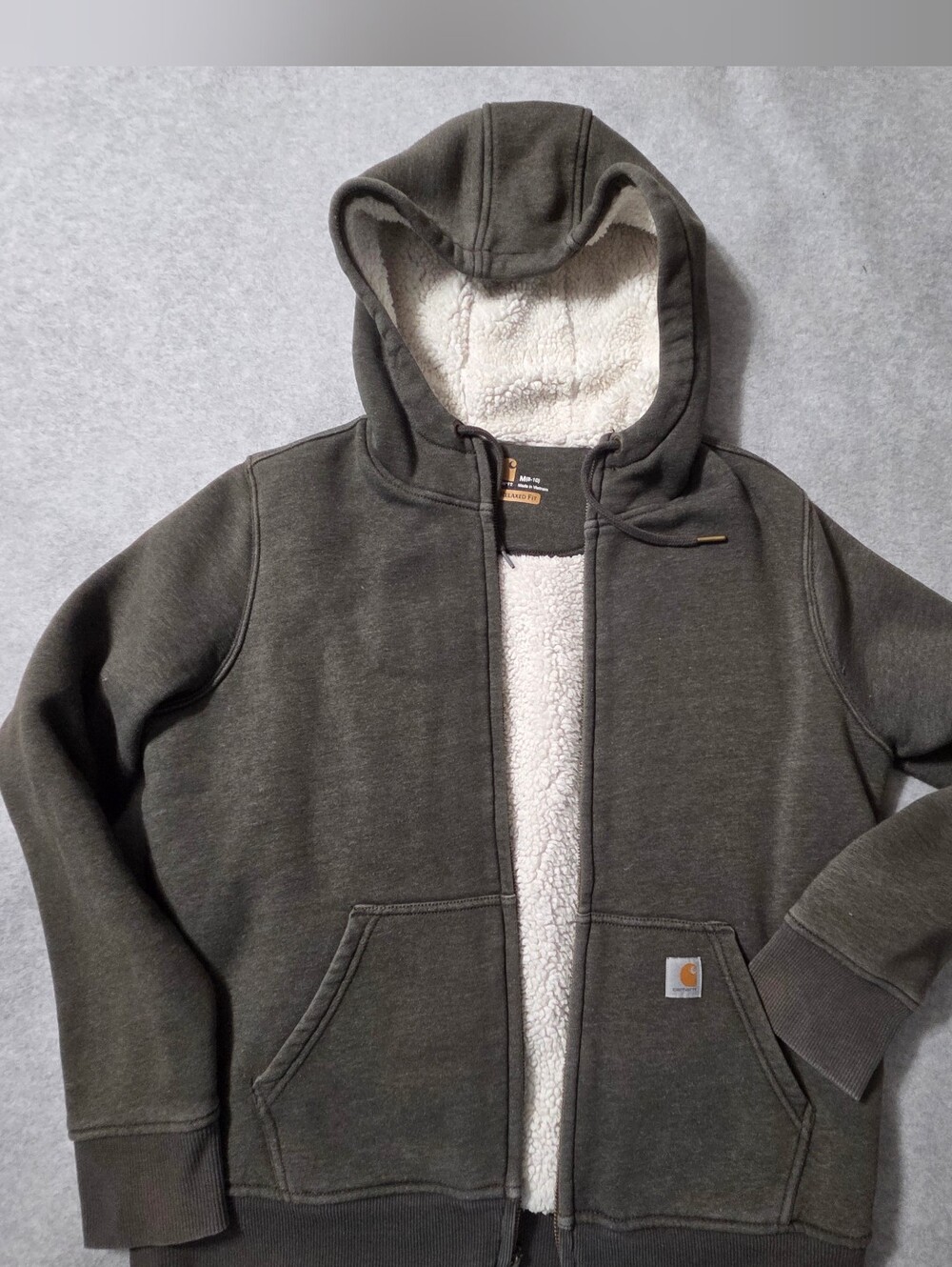 Carhartt Women's Relaxed Fit Gray Sherpa Fleece Hoodie Full Zip Size Medium 8/10